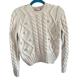 Carven Cream Cable Knit Fisherman Pom Pom Wool Blend Sweater